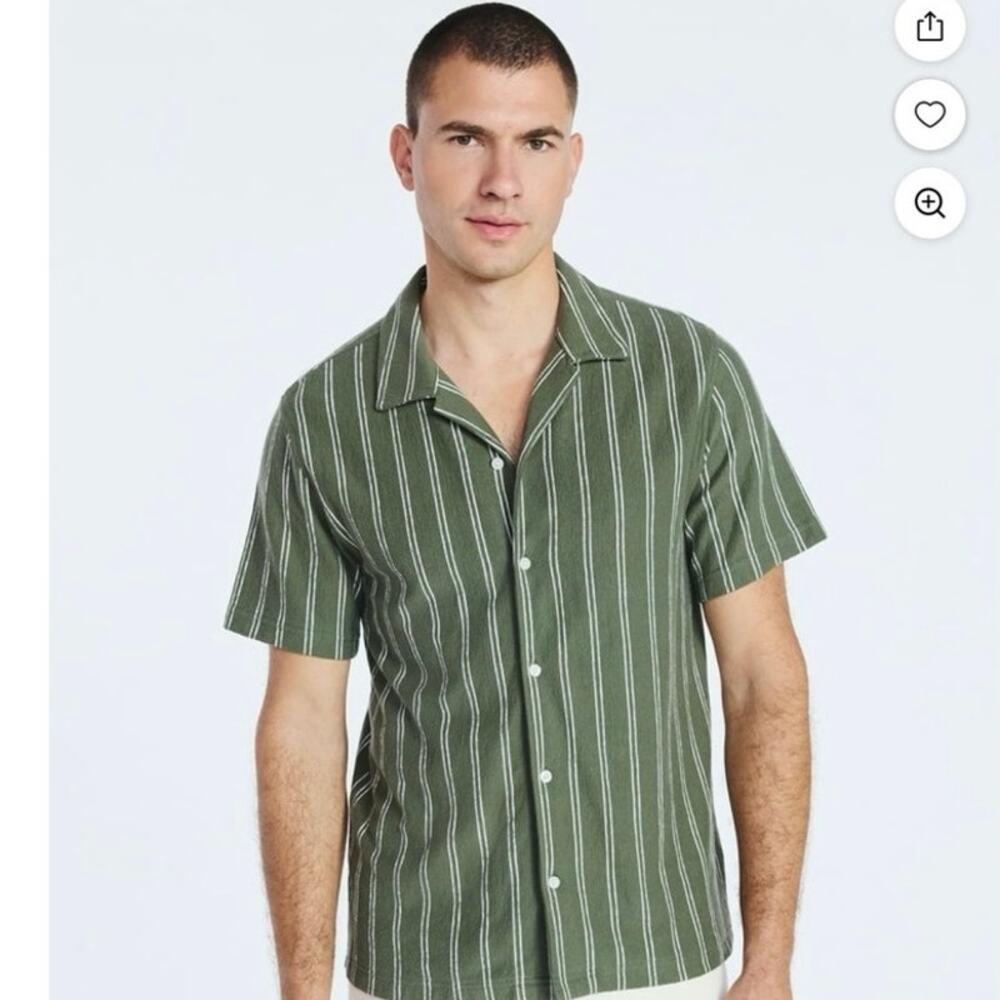 Free Assembly Olive Green White Stripe Short Sleeve Button Down Shirt Size 3X